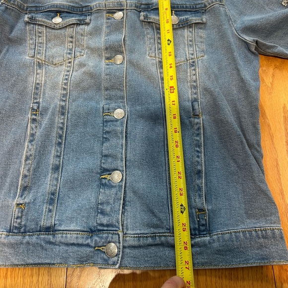 True Religion Denim Sparkle Jean Jacket Rhinestone Trim Sleeves Size Medium Y2K - Picture 12 of 12
